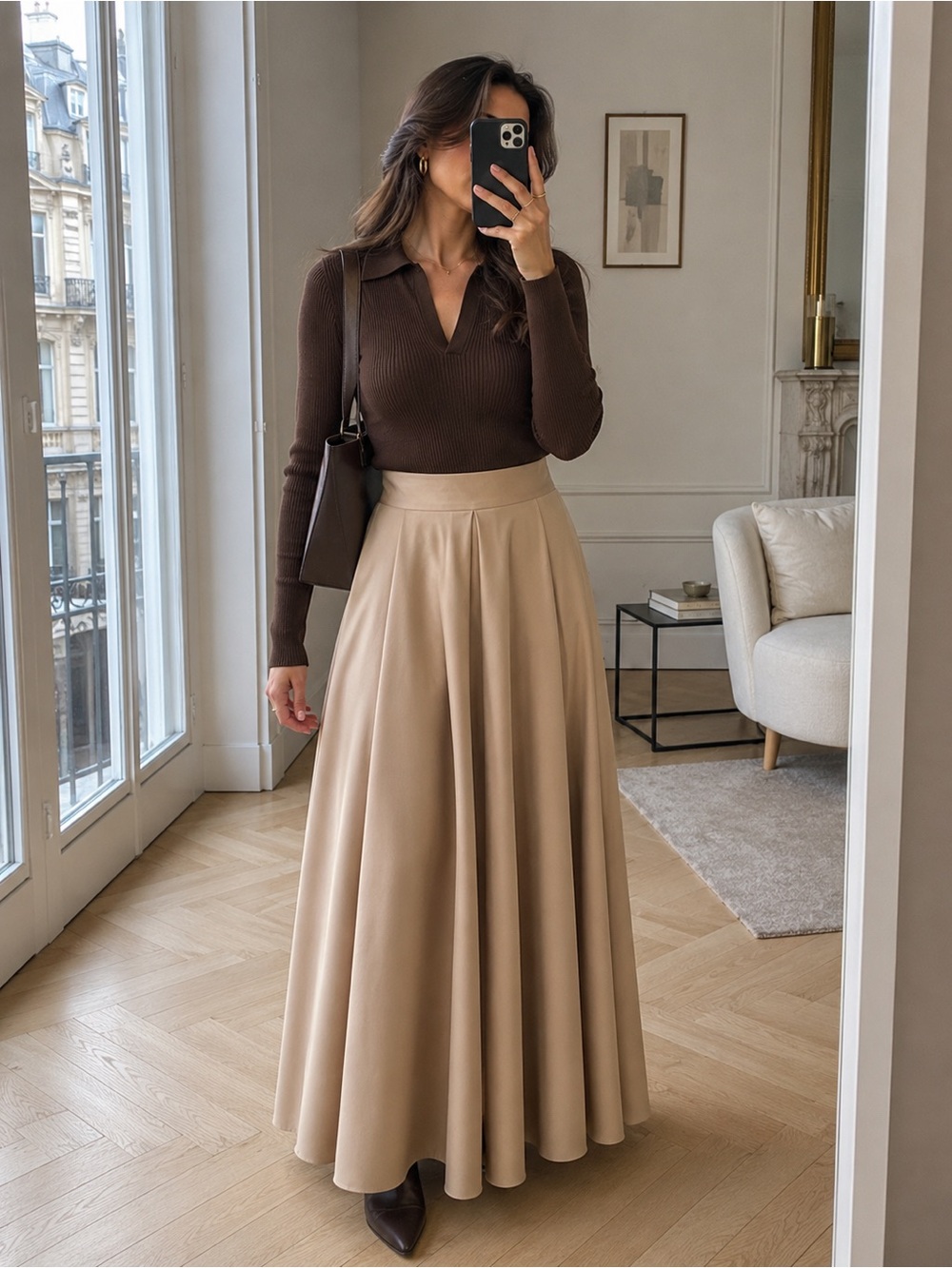 H&M Blush Satin A-Line Midi Skirt Pleated Elegant Evening Skirt Size 2